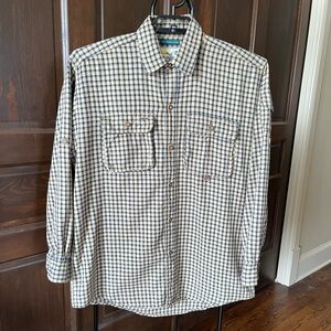 Allagash Men's Organic Cotton Safari Shirt Plaid Check Roll Tab Sleeves Size L